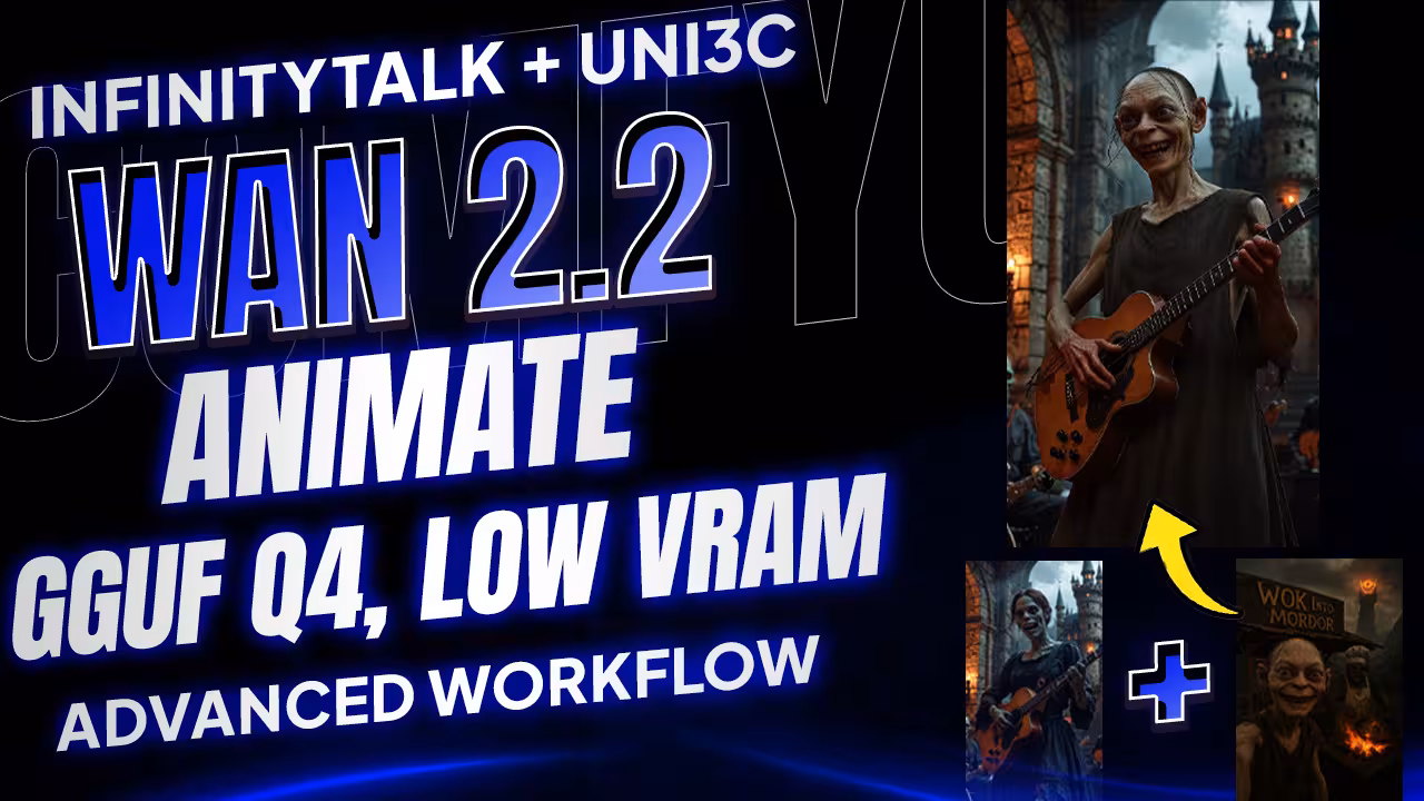 WAN 2.2 Animate: ComfyUI, InfiniteTalk & Uni3C (GGUF Q4, Low VRAM) Step 1